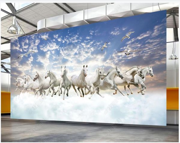 Papel tapiz fotográfico personalizado para paredes murales 3d fondos de pantalla Moda animal moderno caballo galopando caballo blanco fondo decoración de la pared pintura