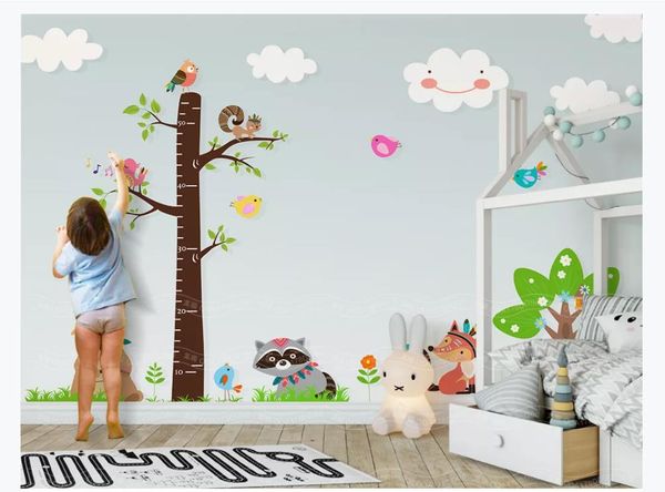 Papel tapiz fotográfico personalizado para paredes Árbol grande de dibujos animados pegatina de altura de medición papel tapiz para habitación de niños papel tapiz mural de fondo para paredes 3d