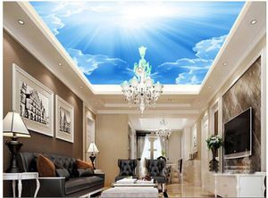 Op maat gemaakt fotobehang Groot 3D Stereo romantisch plafond 3D muurschilderingen behang blauwe lucht bloemplafonds