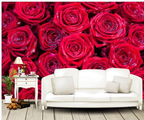Papier peint photo personnalisé grand mur peinture fond papier peint romantique et délicat amour rose rouge fleur mur fond TV