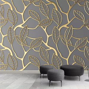 3D Golden Tree Leaves Wallpaper Mural - Vinyl Art for Living Room TV Wall Decor