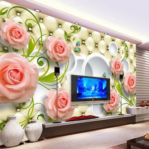 Cuero de encargo de la foto del papel pintado rosa de fondo 3D de papel mural de la pared para la sala de estar TV Decoración Papel de parede
