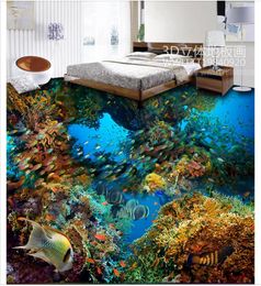 Aangepaste foto behang onder water Wereld 3d Coral kleurrijke viskunst woonkamer studie pvc waterdichte slijtage vloertegels sticker