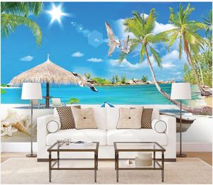Fondos de fotos personalizados Murales 3D Murales Fondo de pantalla HD Mediterráneo Paisaje de playa Mar View Island TV Fondo de pared Papel de pared Decoración de la casa