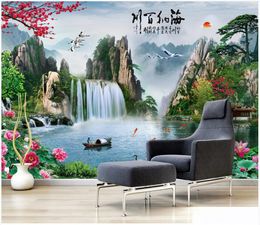 Fonds d'écran de photo personnalisée pour murs 3d murale style chinois chute d'eau idyllique chambre paysage paysage TV peinture paysage mur de fond