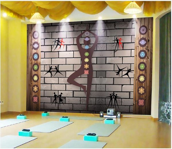 Fonds d'écran de photo personnalisée pour les murs 3d peinture murale papier peint de fond studio de yoga fitness mur de briques rétro gymnase outillage murale décoration