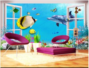 Fonds d'écran de photo personnalisée pour les murs des peintures murales 3D fenêtre 3D sous-marine monde rêve dauphins salon TV canapé papiers peints de fond peinture