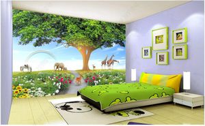 Pintage de fotos personalizados para paredes Murales 3D Papel tapiz Moderno Pastoral Árbol Animal Mundo Sala de niños Fondo de jardín Papeles de pared Decoración de pintura