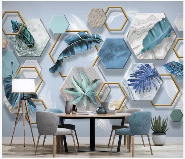 fondos de pantalla con foto personalizada para paredes murales 3d Modern sencilla hoja de la planta tropical pluma blanca 3D papeles de la pared de fondo estéreo de la decoración del hogar