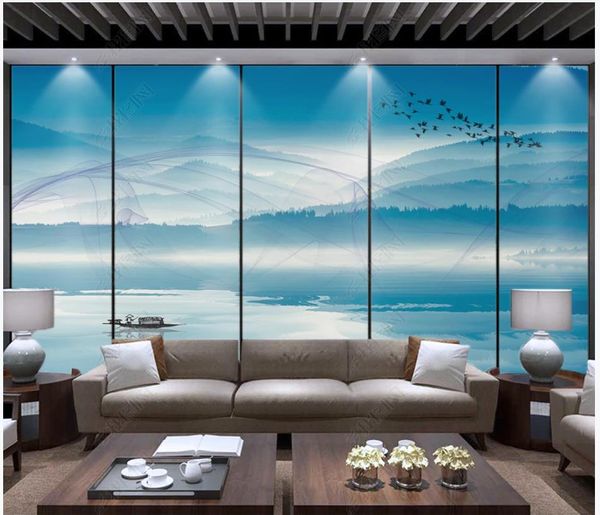 Fonds d'écran Photo personnalisés pour murs Muraux 3D Modernes Style chinois Style Montagne et eau Séjour Salon Canapé Fond Mural Papiers Décoration de la maison