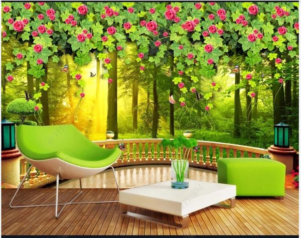 Fonds d'écran Photo personnalisés pour murs Murales 3D Modern Forêt Vert Forêt Fleur Fleur Paysage TV Fond Mural Papiers Home Décoration