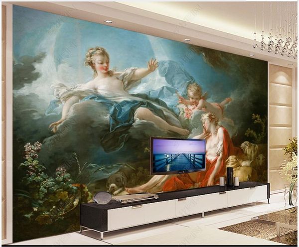 Fonds d'écran Photo personnalisés pour murs Murales 3D Modern Mythologic Huile Peinture Petit Ange et Déesse TV Fond de TV Papiers de salle de séjour Décoration de salon