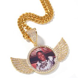 Custom Photoes KettingHanger Mannen Iced Out Kubieke Zirkoon Koper Tennis Ketting Foto Kettingen Ronde Vleugel Vorm Medaillons Hip Hop Sieraden