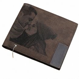 Aangepaste foto PU Leather Wallet Men's Bifold Custom Inscripti Foto gegraveerde portemonnee Thanksgiving -geschenken voor hem aangepaste portemonnee C5UH#