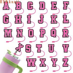 aangepaste roze letters rietje toppers accessoires cover charmes voor tumbers herbruikbare splash proof stof plug decoratieve 8mm stro feestartikelen