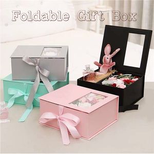 Custom pink silvery grey flat pack folding box packaging magnetic paper foldable gift box
