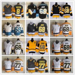 PERSONALIZADO Pittsburgh''Penguins''Movie Vintage Hockey Jersey Retro CCM bordado 68 Jaromir Jagr Jersey 77 Paul Coffey 8 Mark Recchi Jerseys