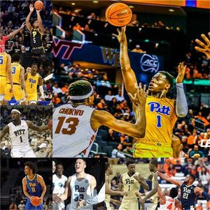 Aangepaste Pittsburgh20 Pitt Basketball Jersey 1 Xavier Johnson 2 Trey McGows 24 Ryan Murphy Black Blue White Geel