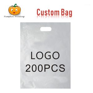 Gift Wrap Custom Plastic zakken met handvat Party Bruiloft Cellofaan Kerst Candy Handgrepen Verpakking Logo Print1