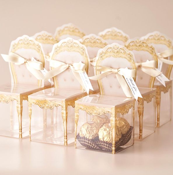 Boîtes de bonbons en plastique personnalisés Chocolate Favor Carolders Wedding Bridal Shower Event Party Giveaways Packaing avec ruban pour invités 3003823