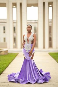 Personnalisé Plus La Taille Sirène Robe De Bal 2023 Avec Perlé Élégant Lilas Velours Longue Fête Noir Filles Robes De Soirée Africain Cristal Robe Formelle Pour Une Occasion Spéciale