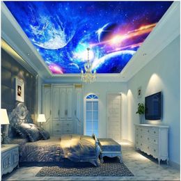 Papel tapiz de murales de techo 3d Po personalizado, universo estrellado fresco, planeta, decoración del hogar, sala de estar para paredes, fondos de pantalla 3 D 3071