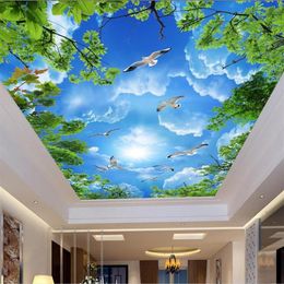 Papier peint mural de plafond po 3d personnalisé, nuages blancs, papier peint mural de plafond 3d pour murs 3d245w