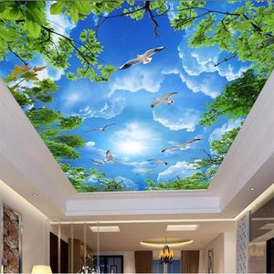 Custom po 3d plafond muurschilderingen behang Witte wolken 3d plafond muurschilderingen behang voor muren 3d245w