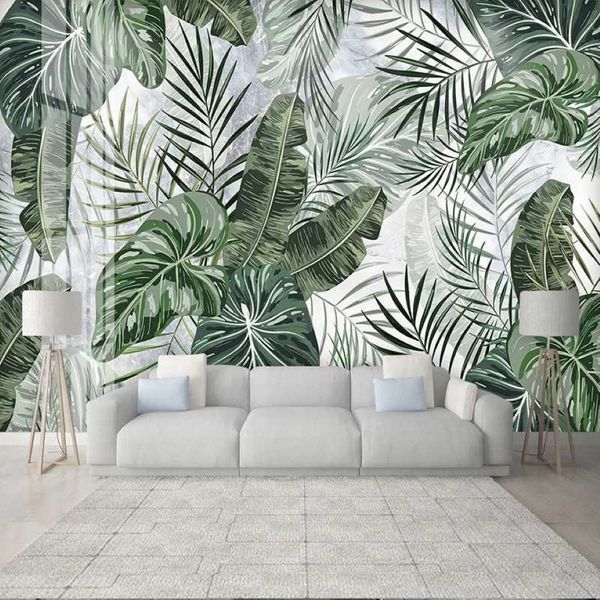 PO personnalisé PO 3D Fond d'écran mural Plant tropical Feuilles murales Décor mural Peinture chambre salon