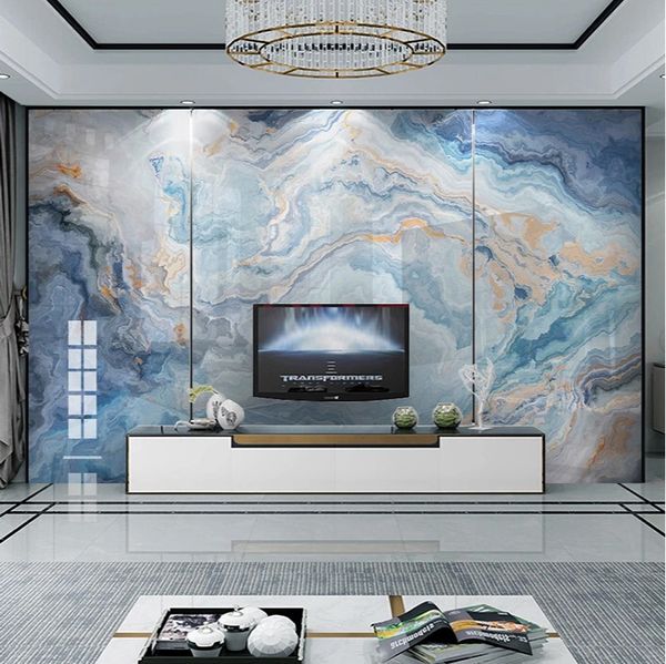 Papier peint personnalisé à motif de marbre bleu abstrait, décoration murale de fond de télévision, de salon, de canapé et de cuisine, étanche 258Y