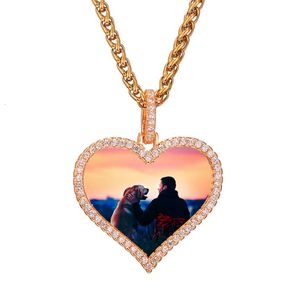 Collier personnalisé avec pendentif en forme de cœur d'amour glacé pour hommes et femmes, image mémoire personnalisée, bijoux Hip Hop, 168v