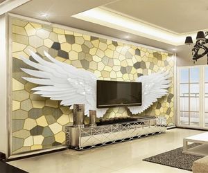 Papier peint Po personnalisé 3D Relief ailes d'ange mosaïque murale peinture de luxe salon TV fond décor à la maison papier peint 4622109