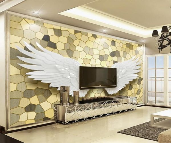 Papel de pared personalizado Po, relieve 3D, alas de Ángel, mosaico, pintura Mural, sala de estar de lujo, TV, fondo, decoración del hogar, Wallpaper4622109