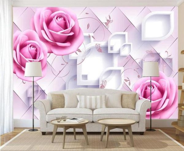 Personnalisé po papier peint 3D romantique rose roses papier peint mural fond papier peint chambre salle de mariage mural papel de parede11497433354040