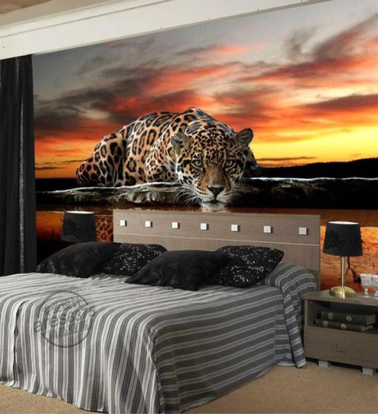 Papel tapiz po personalizado Animal Leopardo Papel tapiz 3D Mural impermeable Sala de estar Techo Niños Dormitorio Arte Decoración de la habitación Decoración de la boda5141988