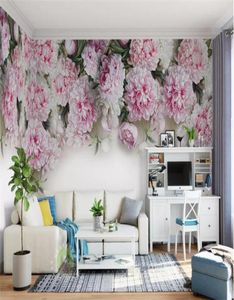 Custom Po Wallpaper European Romantic Peony Flower TV Achtergrond Wall Mural Slaapkamer El Theme Restaurant Wallpaper7044395