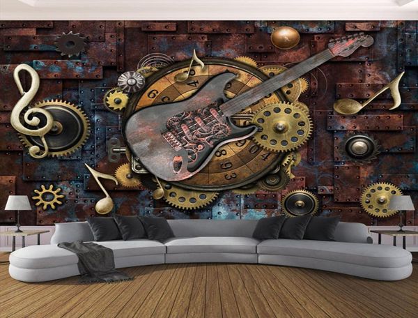 Papier peint Po personnalisé pour murs 3D rétro guitare Notes de musique Bar KTV Restaurant café fond papier peint Mural Art Mural 3D5440508