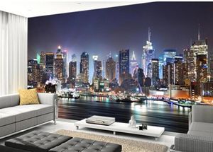 Papel tapiz po personalizado Horizonte de Manhattan de Nueva York por la noche murales modernos en 3D para sala de estar, dormitorio, cocina, pared, papel tapiz de PVC 193k5774102