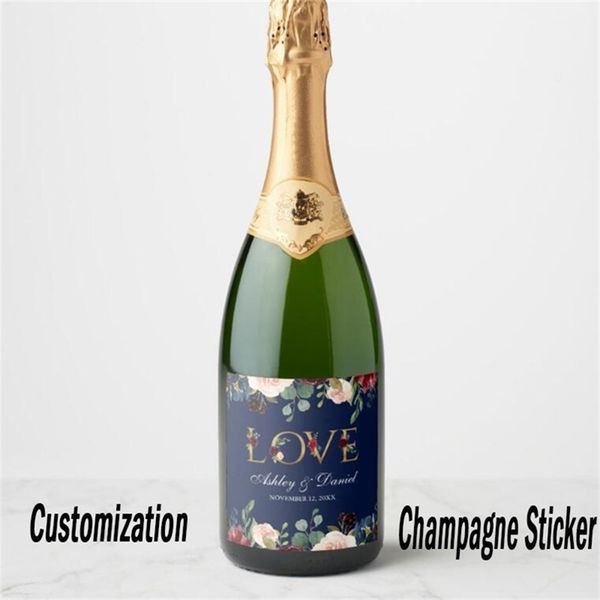 Étiquettes de bouteille de Champagne de mariage personnalisées, autocollants de vin, de bière, noms personnalisés et anniversaire baptême 220607