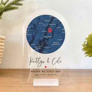 Carte de position personnalisée Plaque acrylique Décor de la maison où nous avons rencontré les fiançailles de mariage notre premier anniversaire pour les couples Cadeau 240130