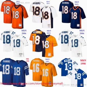 2005 Throwback SALÓN DE LA FAMA Fútbol 18 Peyton Manning Jersey Clásico Vintage 1998 Jerseys retro cosidos Camisas deportivas transpirables 75.o parche