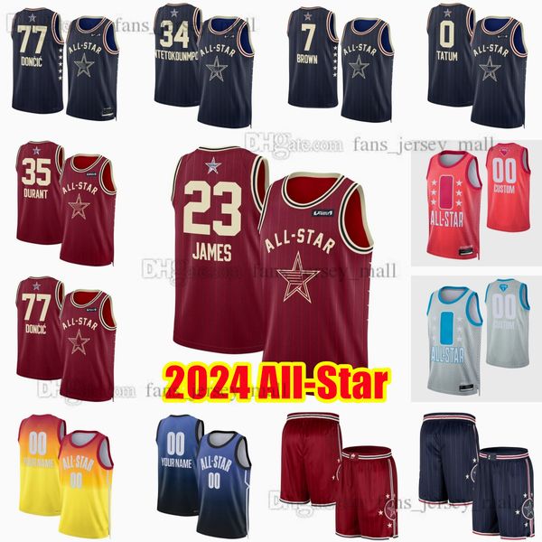 Maillots de basket-ball imprimés All-Star personnalisés 2024 23 James 77 Luka 2 Shai Doncic Gilgeous-Alexander 12 Ja Morant 15 Nikola 7 Kevin Jokic Durant 3 Anthony 2 Leonard Davis