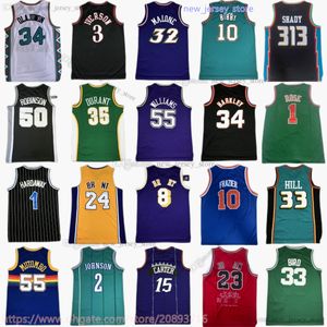 Retro Michael gestikt basketbal Bryant Jersey Iverson Bird Carter Pippen Rodman McGrady Garnett Malone Williams Bibby Stockton Kemp Payton Barkley Nash Ewing