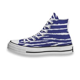 Zapatillas de deporte con rayas de tigre blancas y azules con estampado personalizado, zapatillas altas unisex para hombre y mujer, zapatillas para correr, monopatín, zapatillas de deporte DIY, zapato informal de lona