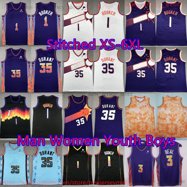 Custom S-6XL Basketball 35 Kevin Durant Jersey 2023-24 New City 1 Devin Booker Maillots cousus 3 Bradley Beal Blanc Violet Rétro Shorts Chemises de sport respirantes