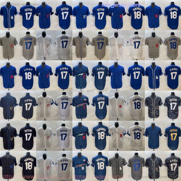 Nouveau LA Baseball 18 Yoshinobu Yamamoto Jersey Stitch Dodgers Home away 17 Shohei Ohtani Jerseys Bleu Blanc Gris Chemise de sport respirante Homme Femme Jeunesse Enfants Garçons