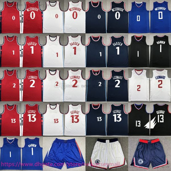 2 Kawhi Leonard Jersey 2024-25 New Basketball 13 Paul George Westbrook James Harden Jerseys Shorts cousus noir blanc bleu respirant Shirts