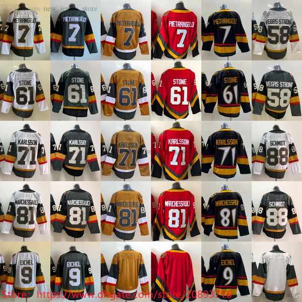 Homme Hockey Sur Glace 61 Mark Stone Maillot Rétro Rouge 7 Alex Pietrangelo 9 Jack Eichel William Karlsson Jonathan Marchessault Maillots Blank Stitch Team Gris Blanc Doré