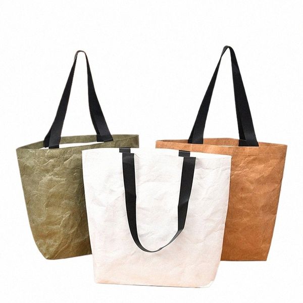 logotipo impreso personalizado OEM impermeable Wable Dupt Tyvek Kraft Paper Market Tote Shop Bag B6hy#