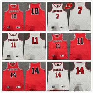 Custom Gedrukte film Basketbal Jersey Shohoku Akagi Miyagi Sakuragi Rukawa Mitsui Tank Top Rollenspel Tank Shirt Rood Wit Jerseys